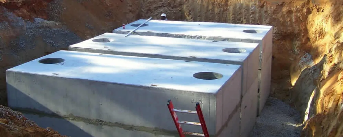 Septic tank installation site with a newly placed concrete tank in Chandler, AZ